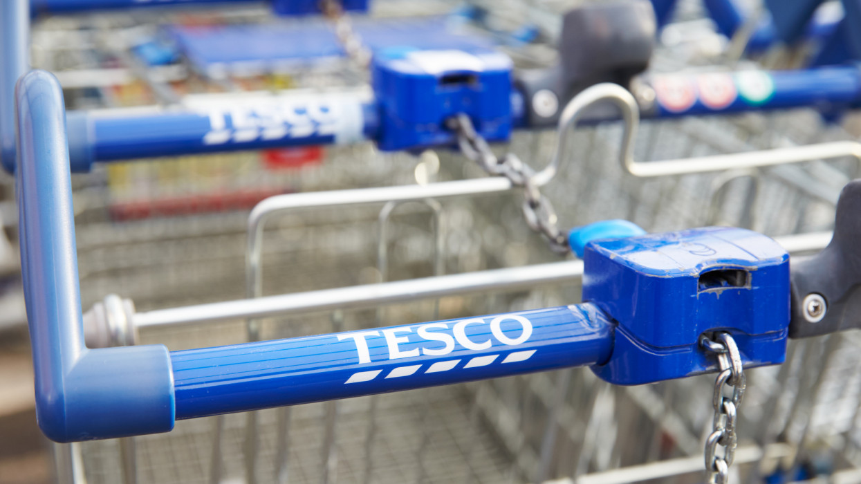 Oxfordshire, UK- November 24, 2014: Shopping Trolleys Outside Tesco Supermarket