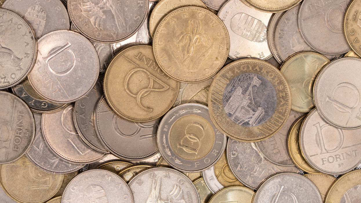 Close-up picture of Hungarian Forint Coins