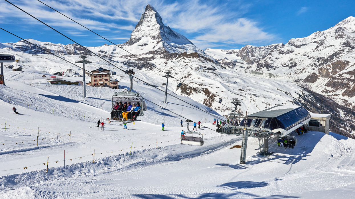 Ski lift station at matterhorn peak, Zermatt, Swiss Alps.
